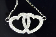 Ladies 14K White Gold Diamond Double Heart Pendant Charm with 16" Chain .17 CT.