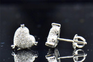 Ladies 10K White Gold Round Cut Diamond 3D Heart Love Studs Earrings 0.32 Ct.