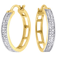 10K Yellow Gold Round Diamond Pave Ladies Hoops Huggies Earrings 0.30 Tcw