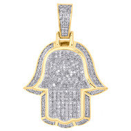 10K Yellow Gold Genuine Diamond Ancient Hamsa Hand Pendant 1.35" Charm 0.85 CT.