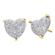 10K Yellow Gold Ladies Round Diamond 3D Heart Shape Puffy Studs Earrings 0.55 Ct