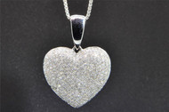 Diamond Heart Pendant 10K White Gold 1.10 Ct Domed Love Charm