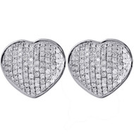 Diamond Heart Earrings 14K White Gold Round Cut Ladies Domed Studs 0.33 Tcw.