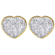 Diamond Heart Earrings 14K Yellow Gold Round Cut Ladies Domed Studs 0.33 Tcw.
