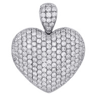 10K White Gold Ladies Round Cut Diamond Pave Puff Heart Pendant Charm 5.48 Ct.