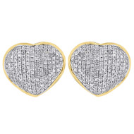 Diamond Heart Studs Ladies 14K Yellow Gold Round Cut Domed Earrings 0.53 Tcw.
