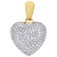 10K Yellow Gold Ladies Round Diamond Heart Pendant Puffed Pave Charm 0.29 CT.