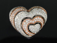 Heart Shaped Diamond Pendant Charm Pave Set 14K White & Rose Gold 1.45 CT