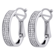 10K White Gold Genuine Diamond Hoops 0.60" Ladies Pave Huggie Earrings 0.26 Ct.