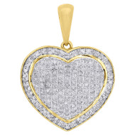 10K Yellow Gold Ladies Round Diamond Pave Puff Dome Heart Pendant Charm 0.58 CT.