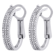10K White Gold Genuine Round Diamond 3 Row Pave Hoop Huggie Earrings 0.23 Ct.