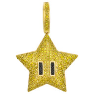 10K Yellow Gold Real Yellow Diamond Mario Super Star Pendant 1.45" Charm 0.93 CT