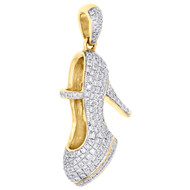 10K Yellow Gold Stiletto Heel Pump Red Bottom Diamond Pendant 1.4" Charm 1.15 CT