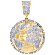 10K Yellow Gold Diamond Domed 3D World Map Pendant 1.65" Globe Charm 1.30 CT.
