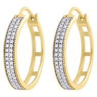 10K Yellow Gold Genuine Diamond Hoops Huggie 0.75" Ladies Pave Earrings 0.26 Ct.