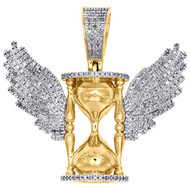 10K Yellow Gold Diamond Flying Hourglass w/ Wings Pendant Charm 1.35" | 0.73 CT.