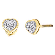 Diamond Heart Studs 10K Yellow Gold Fashion Round Pave Design Earrings 0.12 Tcw.