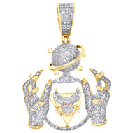 10K Yellow Gold Psychic Reader Pave Diamond World Pendant 1.70" Charm 0.93 CT.