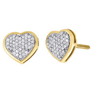 Diamond Heart Studs 10K Yellow Gold Fashion Round Pave Design Earrings 0.30 Tcw.