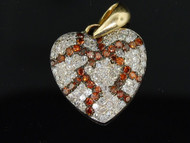 Red Diamond Heart Pendant Ladies 10K Yellow Gold Round Pave Charm 0.45 CT.