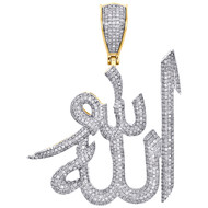 10K Yellow Gold Mens Diamond Islamic Allah Arabic Pendant 2.25" Charm 1.73 CT.