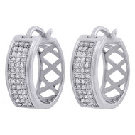 10K White Gold Genuine Round Diamond Pave Hoop Huggie Small MJ Earrings 0.27 ct.