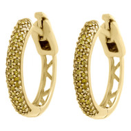 10K Yellow Gold Yellow Diamond Hoops Huggie 0.55" Ladies Pave Earrings 0.30 Ct.