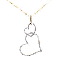10K Yellow Gold Diamond Stacked Love & Hearts Pendant 1.25" Pave Charm 1/4 CT.