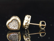 LADIES YELLOW GOLD PRINCESS DIAMOND HEART STUD EARRINGS