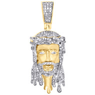 10K Yellow Gold Diamond Jesus Face Drip Pendant 1.55" Mens Pave Charm 0.58 CT.