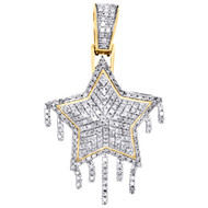 10K Yellow Gold Diamond Double Drip Star Pendant 1.45" Mens Pave Charm 0.83 CT.
