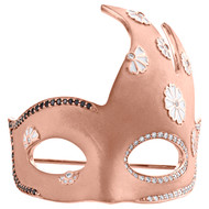14K Rose Gold Diamond Masquerade Mardi Gras Carnival Mask Brooch Pin 1.19 CT.