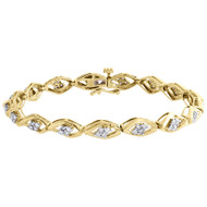 10k Yellow Gold Round Diamond Bracelet Pointed Oval Leaf Design Tennis Link 1 Ct