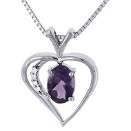 Diamond Created Amethyst Heart .925 Sterling Silver Pendant w/ Chain 0.74 Tcw