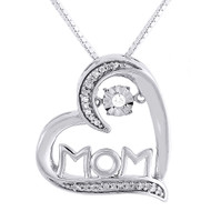 Dancing Diamond Heart Mom Pendant .925 Sterling Silver w/ Chain 0.10 Tcw.