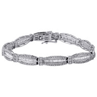 10K White Gold Ladies Baguette Diamond Fashion Designer 7" Link Bracelet 3 Ct.