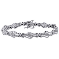 10K White Gold Round & Baguette Diamond Fashion Designer 7" Link Bracelet 2 Ct.