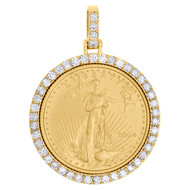 22K Gold American Eagle Liberty Coin 1/4 Oz. Diamond Mounting Pendant 1.06 CT.