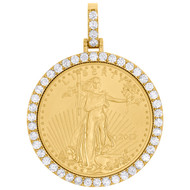 22K Gold American Eagle Liberty Coin 1 Oz. Real Diamond Mounting Pendant 2.85 CT