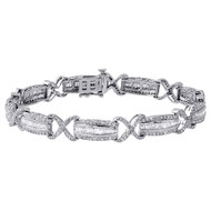 10K White Gold Round & Baguette Diamond Bracelet 7" Infinity Shape Link 3 Ct.