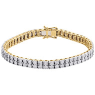 10K Yellow Gold Genuine Diamond 2 Row Tennis Link Bracelet Unisex 8" | 2.35 CT.