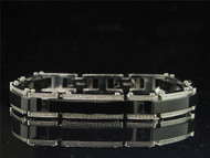 Mens Black PVD Stainless Steel 1.25 Ct. Round White Diamond Bangle Link Bracelet