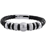 Diamond Beaded Ball Bracelet Arctica Mens Leather Strand Stainless Steel 3.75 Ct