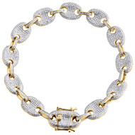 10K Yellow Gold Mens 11mm Diamond 3D Puff Gucci / Anchor Link 9" Bracelet 3 CT.