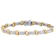 10K Two Tone White Gold Genuine Diamond Double S Link 7" Bracelet 6.50mm | 2 CT.