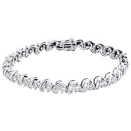10K White Gold Round Cut Diamond 7mm S-Link Fancy Bracelet Miracle Set 7" | 3 CT