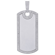 Stainless Steel Round Cut Diamond Engravable Dog Tag Pendant Charm 0.60 Ct.