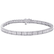 10K White Gold Round & Baguette Cut Diamond Bracelet 7"  Invisible Set Link 3 CT