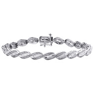 10K White Gold Baguette & Round Diamond 5.25mm Oval Frame 7" Link Bracelet 1 CT.