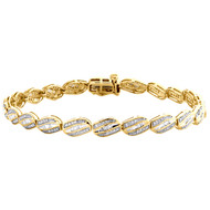 10K Yellow Gold Baguette & Round Diamond 5.25mm Oval Frame 7" Link Bracelet 1 CT